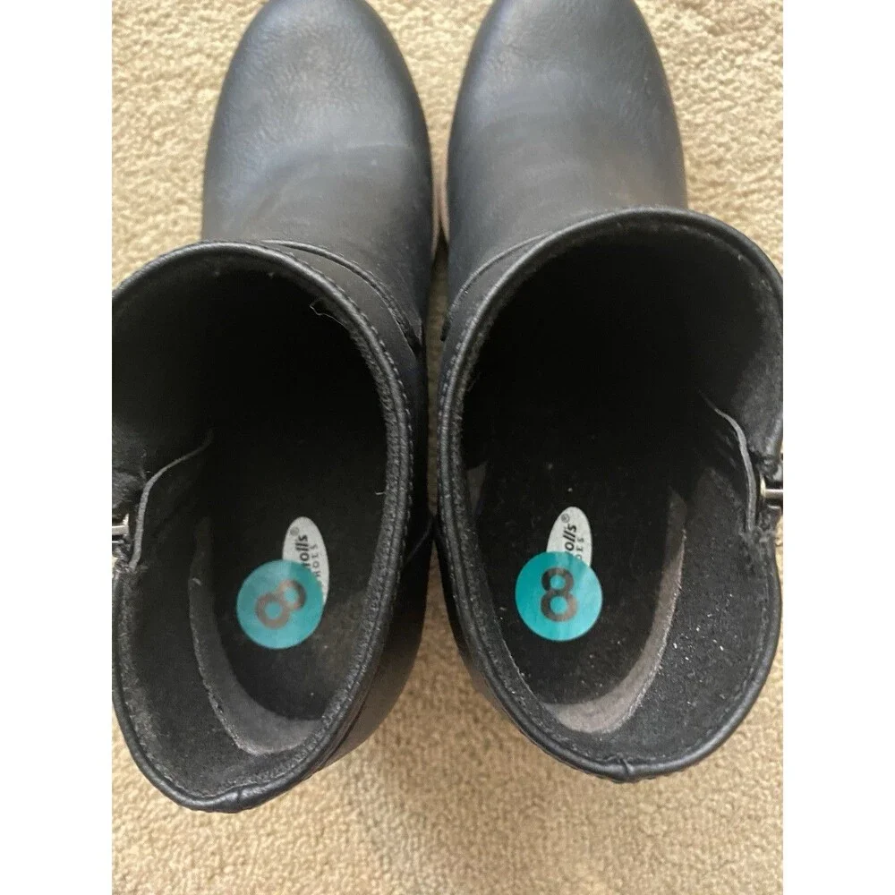 Dr. Scholl's Black Faux Leather Wedge Ankle Boots Women’s Size 8